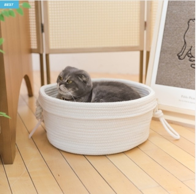 クッション付 丸型コットンバスケットベッド 猫 小型犬 Lサイズ Petit Makana 韓国発インテリア雑貨shop