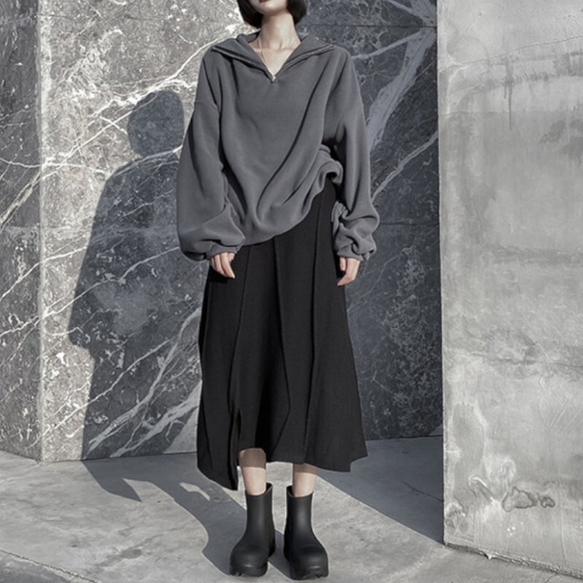 トップス レディース パーカー トレーナー 無地 グレー ハイネック ジップ カジュアル デイリー お出かけ 秋 冬 W210 Top Mode