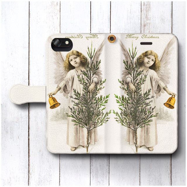 Iphone7 ケース Iphone8 スマホケース 手帳型 絵画 レトロ 全機種対応 ケース 人気 ケース 丈夫 耐衝撃 ィンテージクリスマスカード ベルを鳴らす天使 個性派スマホケース Naturemate