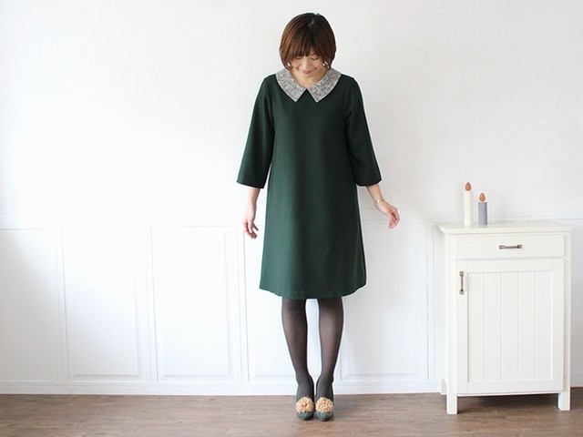 ｓサイズ 衿リバティ ワンピース グリーン Affetto ハンドメイド Piano Affetto