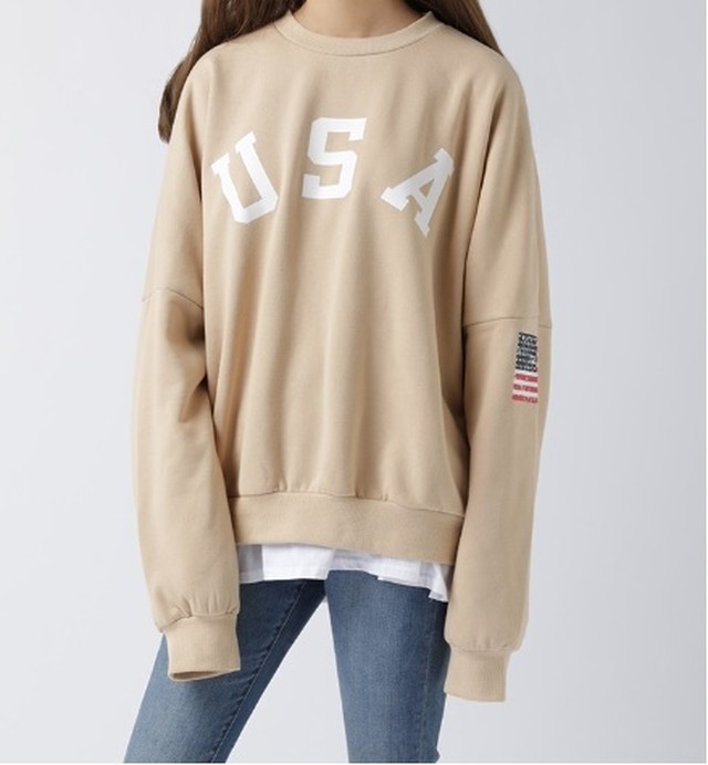 プルオーバー トレーナー レディース トップス Usaロゴスウェットトレーナー 長袖 裏起毛 Dailymode11