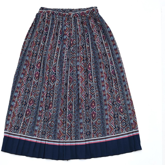 Retro ethnic stripe pleated skirt