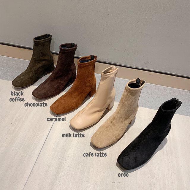 〈カフェシリーズ〉スクエアトゥヒールブーツ【square heel boots】