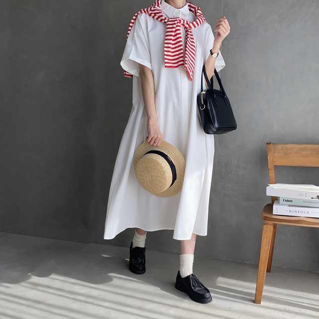 short sleeve simple shirt one-piece ※ラスト1点