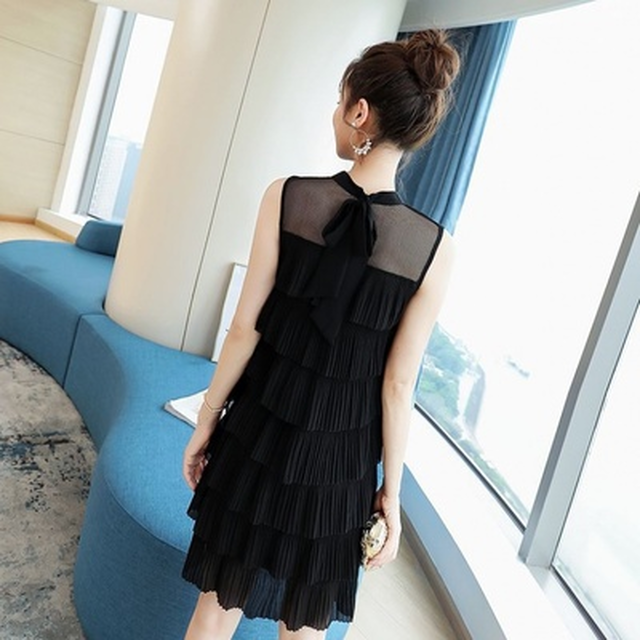 全２色ティアードノースリーブドレス ワンピース バックリボン 夏 結婚式 披露宴 二次会 パーティー お呼ばれ Dressarroser