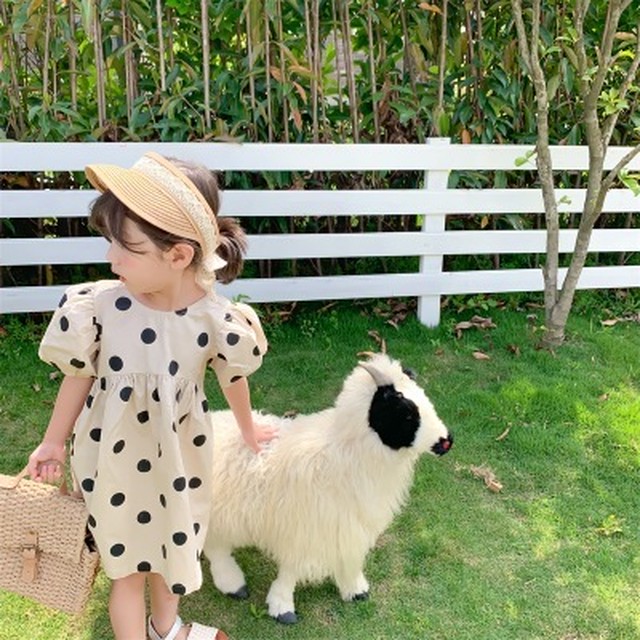 女の子 ドット ワイドスリーブ ワンピース 夏 可愛い おしゃれ 80 130 Dyh海外子供用品