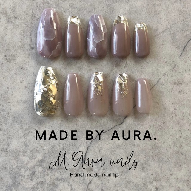 ガラスフレンチ スモーキーマーブル M Aura Nails ネイルチップ販売