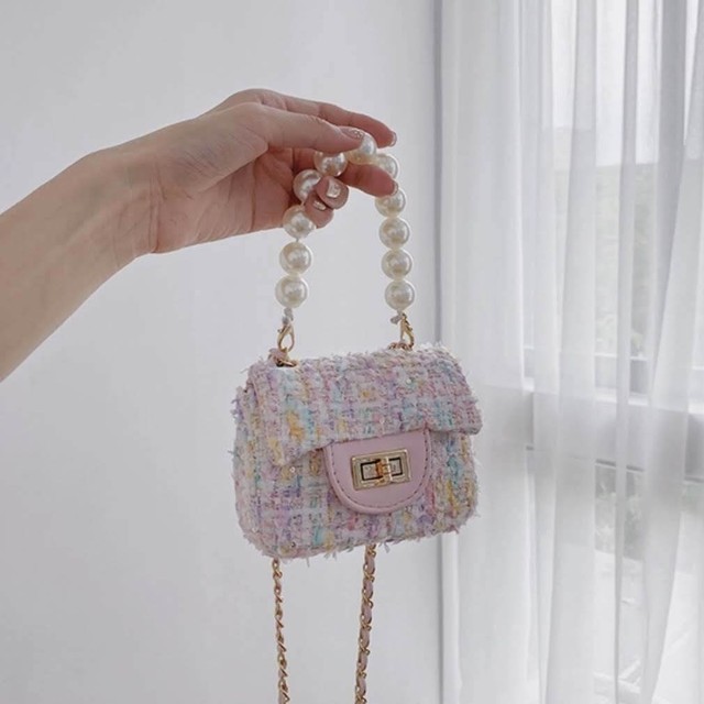 ツイードミニチェーンバッグ パールハンドル付き 全4色 Liliana