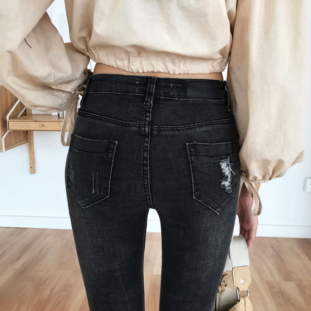 秋新作 ダメージ スキニーパンツ ズボン ハイウエスト デニム パンツ レディース おしゃれ スキニージーンズ ファッション ダメージ パンツ B Leaflower 001 リーフラワー レディースファッション専門店