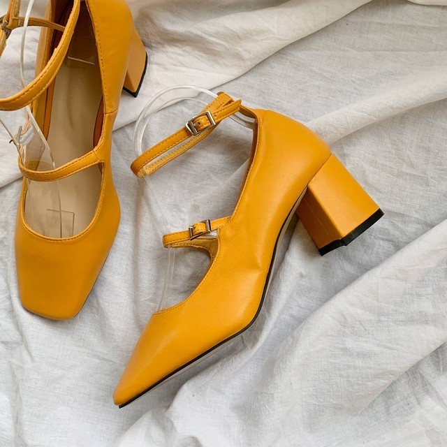 韓国ファッション スクエアトゥダブルストラップパンプス ５色 Honeybee Korea Style