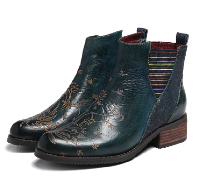 直輸入 チェルシーブーツ サイドゴアブーツ アンクルブーツ レディース 花 フラワー 本革 ジッパー 本革 海外インポート Shoes Chou シューズシュー