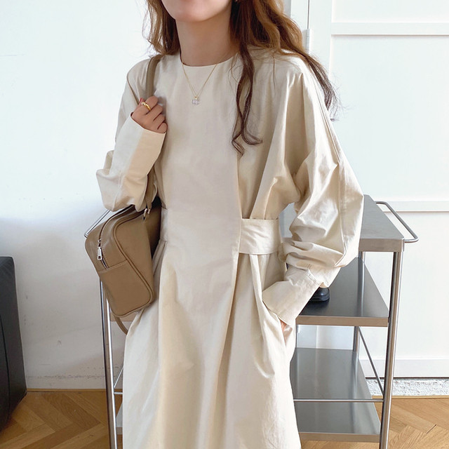 ワンピース ロング丈 長袖 韓国 ファッション レディース オルチャン 春 秋 大人カジュアル シンプル 無地 Cocotown