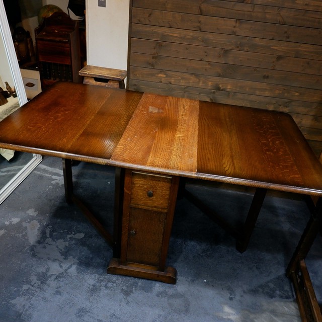 英国 アンティーク オーク材 収納付き ゲートレッグテーブル バタフライ センターテーブル ダイニングテーブル 家具 古着屋 Sputonic