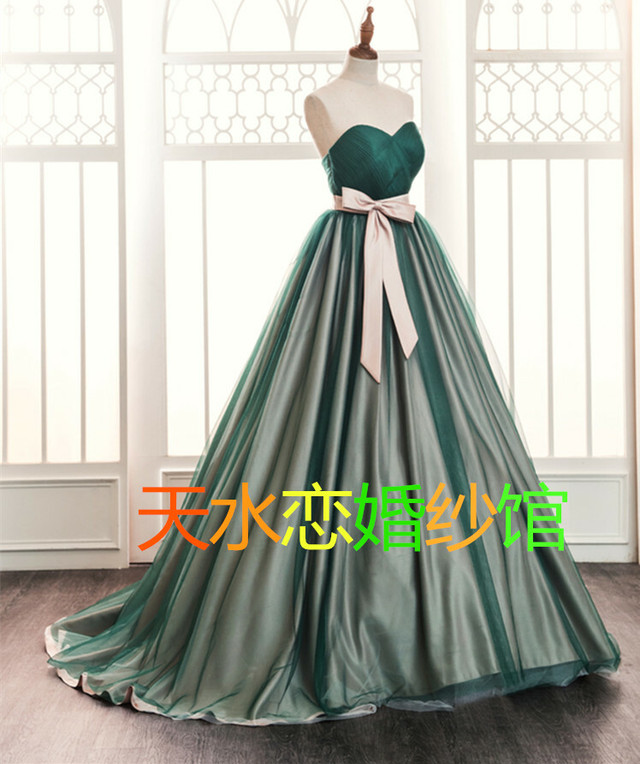 カラードレス グリーン ベアトップ エンパイアライン オーダーメイド可能 イブニングドレス パーティー Cinderelladress