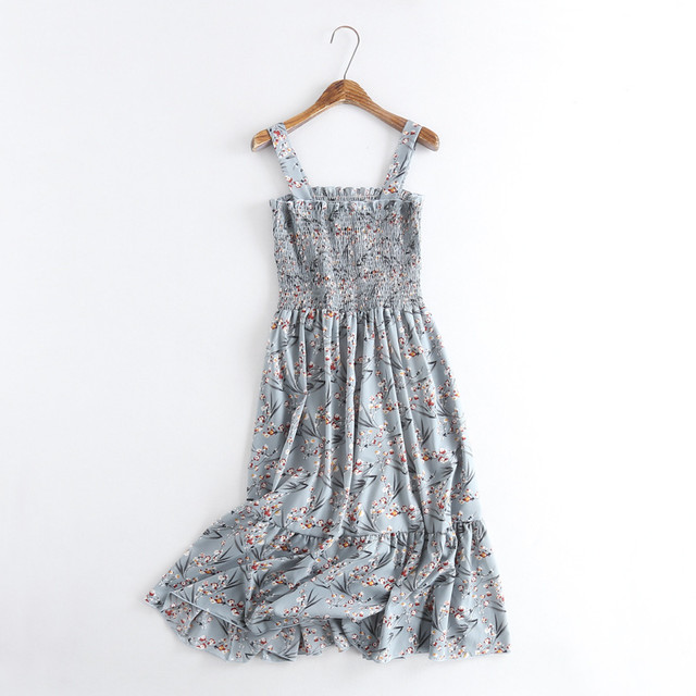 花柄ギャザーワンピース 3color 胸元ギャザー 裾フリル ロング丈 フェミニン デート リゾート 夏 Sp1 Sunny Place