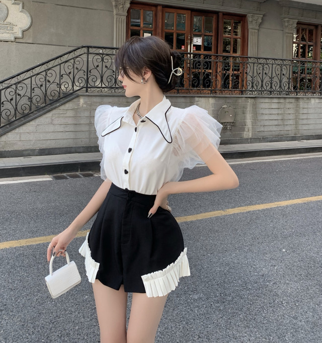 2color お洒落女子 ノースリーブシャツ ショーパンセット Loner Select 韓国ファッション 海外ファッション セクシーコーデ ギャル服