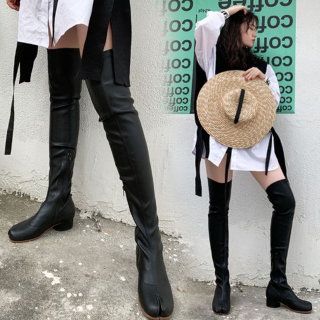 足袋ブーツ サイハイブーツ ストレッチブーツ 太ヒール サイドジッパー 疲れない カジュアル フェミニン きれいめ シンプル こなれ感 秋冬 デート お出かけ 大きいサイズ Sh 0761 大きいサイズ専門店キャンディポップ