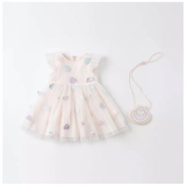 Dave Bella デイブベラ ポシェット付きシェル フラワー刺繍ワンピース Missy S