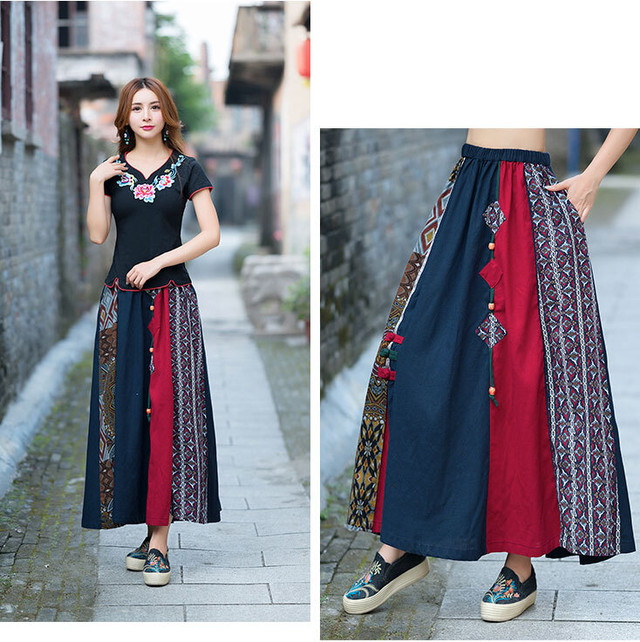 チャイナ服 スカート Aライン 装飾スカート ロング丈 切り替えデザイン 民族風 チャイナスカート ボトムス 舞踏 中国風 民族衣装 Zq23 チャイナ服専門店chai