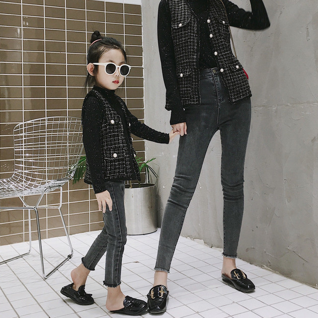 親子服ジーンズ秋新ミドル ラージキッズスリムフットパンツナインポイントパンツベビーロングパンツ オータム 秋物 Snsで話題 Kids男の子 Kids女の子 韓国ファッション 男の子ママ 女の子ママ 海外キッズファッション 親子コーデ 今日の服 プチプラ Mi