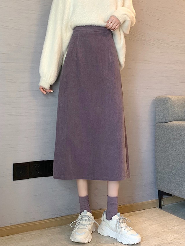 スカート コーデュロイスカート ミモレ丈 ハイウエスト 台形 シンプル 無地 大人カジュアル お出かけ Quadrifolie クローバー