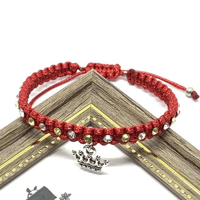 スワロフスキー 平編みポリエステルワックスコードブレスレット レッド N0 6 Little By Little
