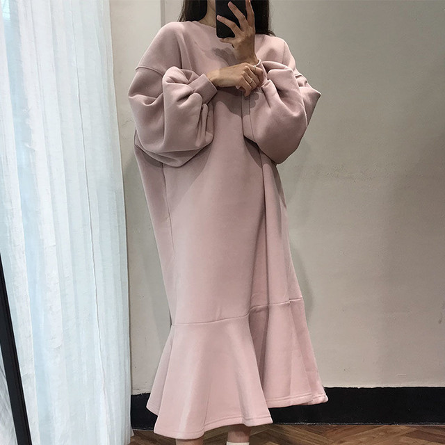 3色 スウェット ワンピース ロング丈 マーメイド ボリューム袖 秋 冬 レディース ファッション 韓国 オルチャン Cocotown 3色 スウェット ワンピース ロング丈 マーメイド ボリューム袖 秋 冬 レディース ファッション 韓国 オルチャン Cocotown