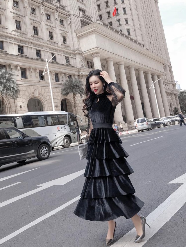 パーティードレス ワンピース 長袖 シースルー ロング丈 ホルターネック ワンピ 結婚式 謝恩会 コーディロイ Fsk0550 Alice Mode