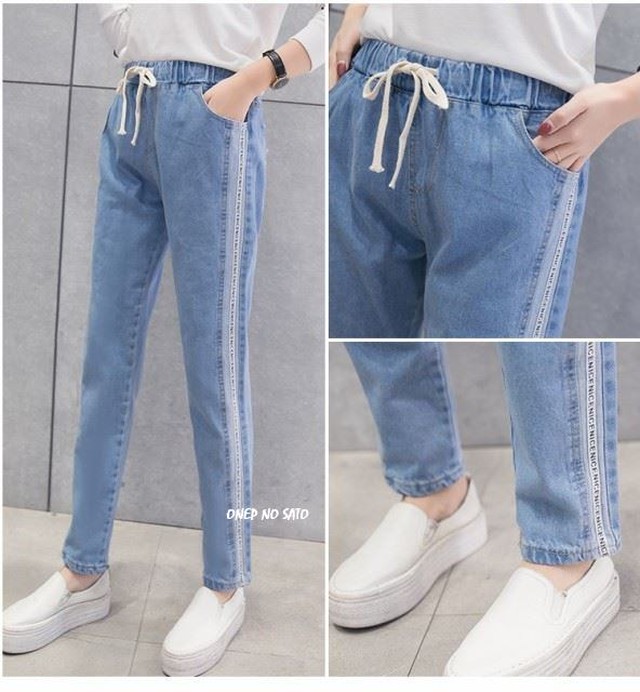 大きいサイズ クロップドパンツ レディース デニム ウエストゴム ジョガーパンツ サイドライン ゆったり カジュアル 楽ちん Pg1444 ワンピの里