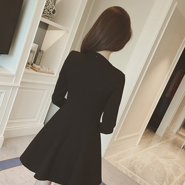 マタニティ ワンピース フォーマル ドレス 長袖 オールシーズン ミニ丈 ラウンドネック フレア お呼ばれ 謝恩会 パーティー ブラック 黒 無地 シンプル 大人 上品 きれいめ 妊婦服 マタニティウェア マタニティ授乳服 Mommystyle