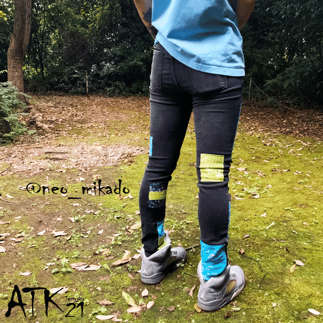 リメイク デニムパンツ スキニー ブラック デニム メンズ ペイズリー ボンテージストラップ メンズスキニー Rp0901 Atk21