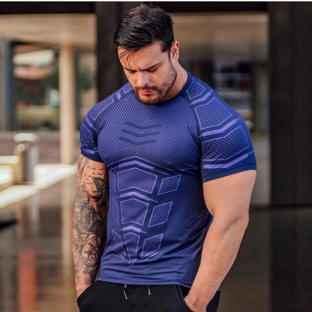 圧縮クイックドライtシャツ男性ランニングスポーツスキニーショートtシャツ男性ジムフィットネスボディービルワークアウト黒トップス服 Yuabrand