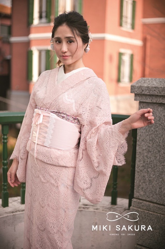ピンクレース着物 単衣 Miki Sakura