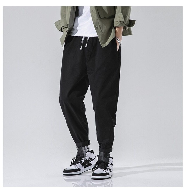 Fojaganto春秋メンズパンツメンズ緩い伸縮性ウエストパンツクロップドトレンドハーレムパンツ男性 エラスティック スプリング 春物 オータム 秋物 Fojaganto Efect
