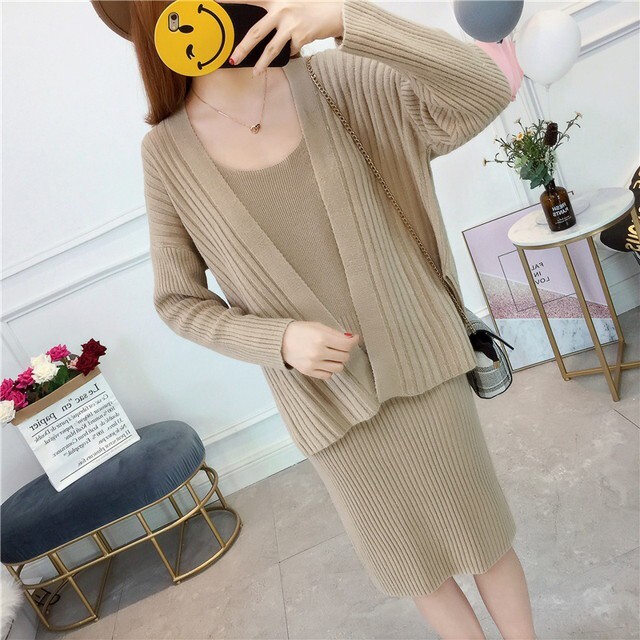 ニットツーピース セットアップ ツーピース リブニットワンピース タンクワンピース タイトワンピ 膝丈ワンピース トッパーカーディガン ガウンカーディガン 2点セット レディース 代 30代 G1694 Mhf Clothes