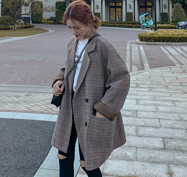 レディース ピーコート ギンガムチェック オーバーサイズ ダブル ボタン チェスターコート 秋コーデ デート 散策 通勤 メンズライク 大人可愛い トレ定 アウター 上 セットアップやパンツドレスなど二次会ドレスに合う海外ファッションサイト Urubei