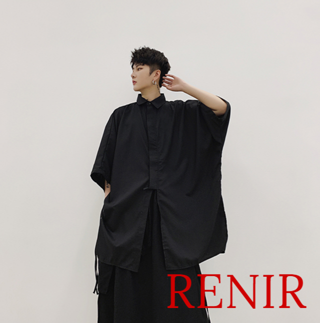 Renir レニール メンズ トップス シャツ 白 ホワイト 黒 ブラック モード系 ロング丈 変形 個性的 Renir レニール メンズファッション レディースファッション