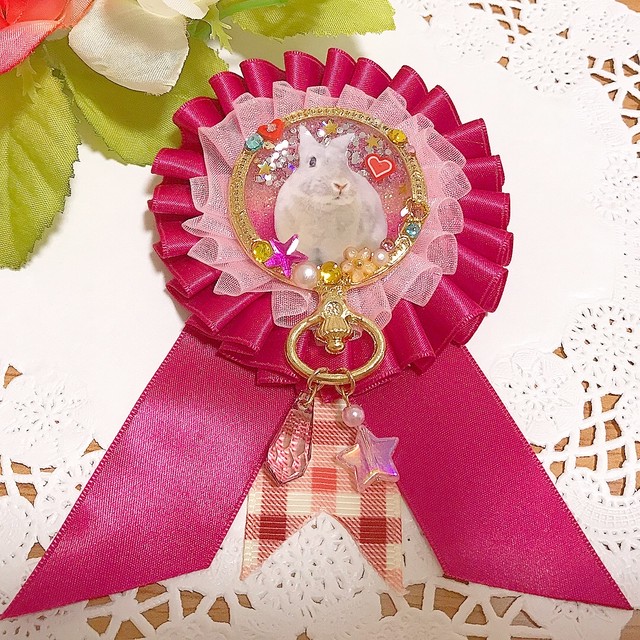 レジンロゼット ピンクふわふわレース 中サイズ Miho Sハンドメイド ﻌ ﾟ