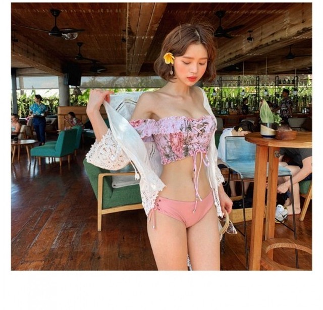 オフショルダー水着 バンドゥビキニ レディース水着 可愛い 編み上げ 韓国ファッション セクシー おしゃれ 春夏 K0281 Shopmall To You