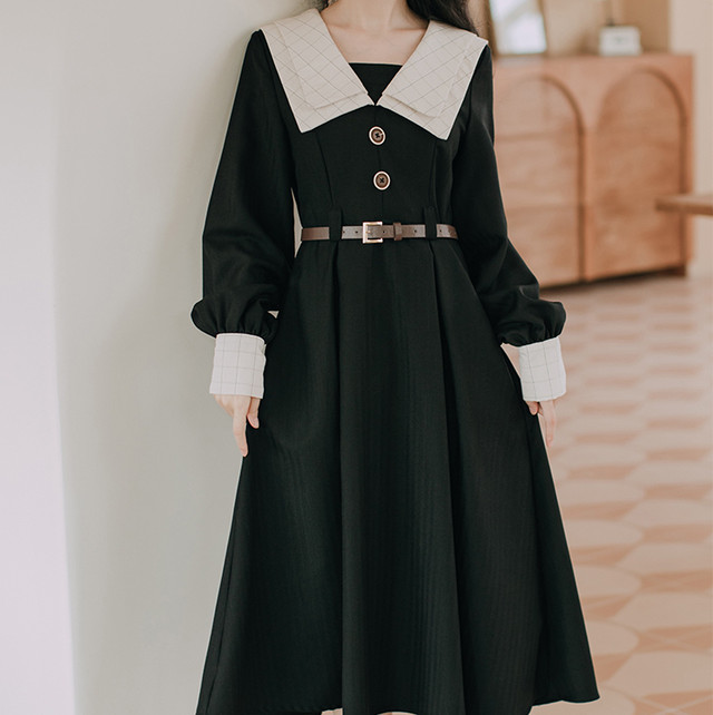 ワンピース ワンピ ミモレ丈 襟付き レトロ クラシカル オシャレ デート 女子会 ランチ お出かけ 姫かわ Sunrise0911
