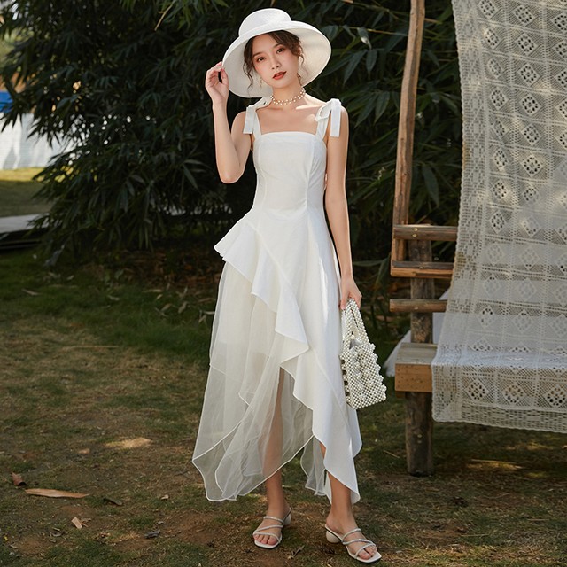 ホワイト 肩紐リボン Aラインワンピース 韓国 ワンピース ロング丈 ロングワンピース 大きいサイズ マキシ ワンピース マキシ丈 ワンピース パーティー 代 30代 40代c342 Ayaland Shop 海外ファッションセレクトショップ