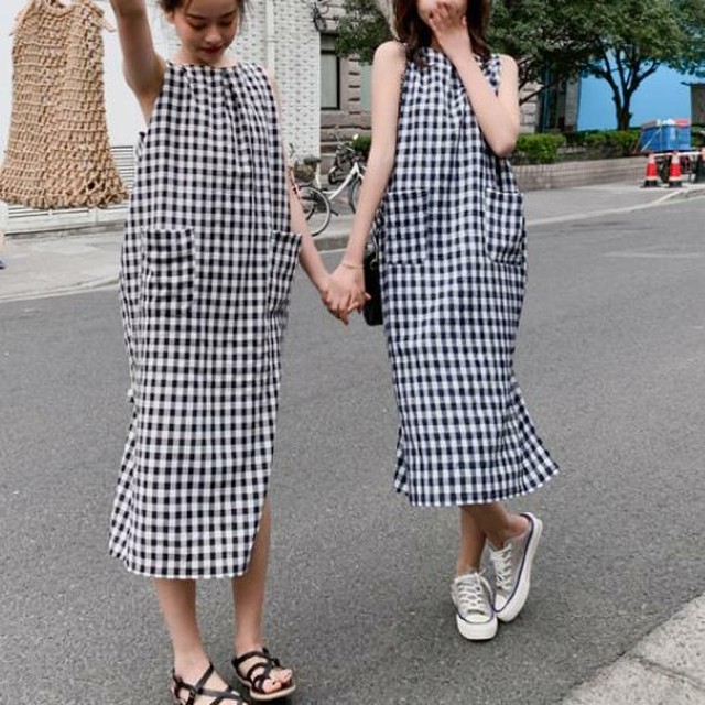 バックオープンギンガムワンピース 1306 韓国プチプラ レディースファッション専門店 Flowery