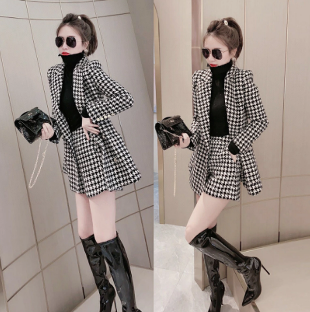 卒業式 スーツ ママ おしゃれ ジャケット セットアップ レディース 卒業式 入園式 卒園式 七五三 セレモニースーツ パンツスーツ かっこいい タートルネック 大きいサイズ 長袖 ショートパンツ フォーマル きれいめ 千鳥格子 お呼ばれ お出かけ Xl 代 30代 40代 50代