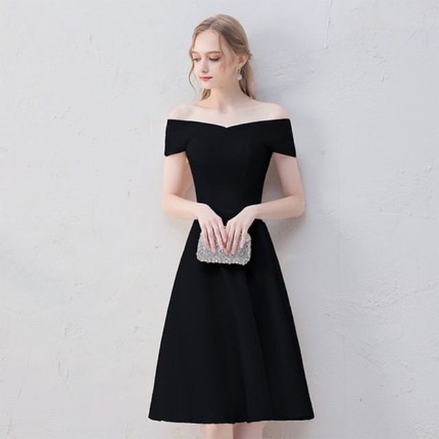 オフショルドレス オフショルダー ミモレ丈ドレス ひざ丈ワンピース ワンピースドレス パーティー 結婚式 二次会 発表会 Ptnym0681 Dress Suba