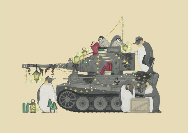 【南極ホタル堂】 複製画「Penguin Tank Tiger I & Emperor penguin」