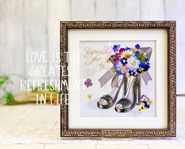 おしゃれモダンなハイヒール 押し花アート額 アンティークシルバー03 Kobeyuka