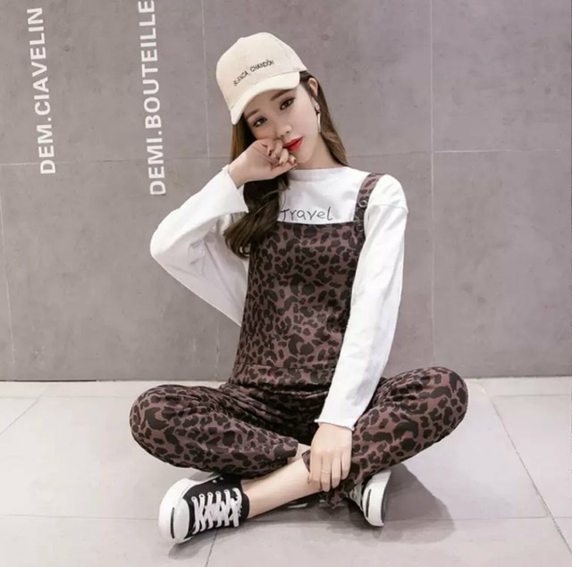 レオパード柄オーバーオール レディース ファッション オールインワン サロペット ヒョウ柄 豹柄 レオパード アニマル柄 ワンピース カジュアル 脚長効果 お洒落 可愛い かっこいい お出かけ 女子会 デート デイリー 韓国 ママ スポーティ 44 Sayurio レディース