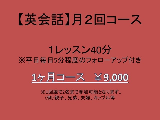 40分 月2回 英会話レッスン1ヶ月コース 1回線で2名まで参加可 Each Other Dance Vocal School