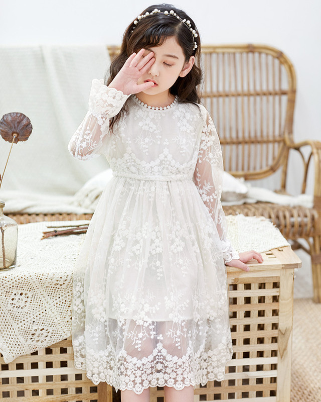 52女の子 レースワンピース 長袖 キッズドレス ジュニア お姫様 ワンピース 女子中学生 小学生 参考身長1 165cm 満天屋