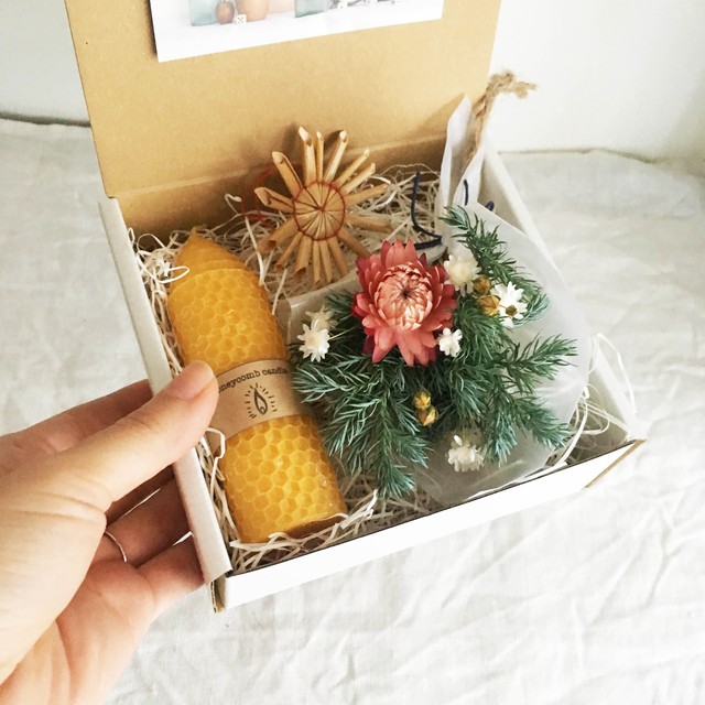 キャンドルとドライフラワーのギフトボックス ドイツ アンティーク Doremifa